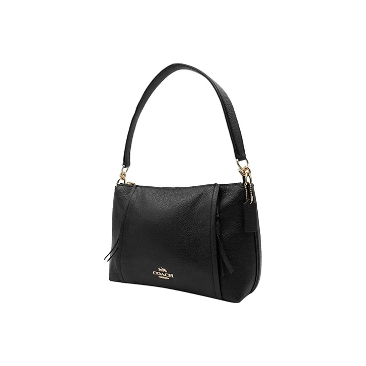 COACH Marlon Pebbled Leather Shoulder Bag Crossbody Bag Handbag Large Size Women's Black-1
