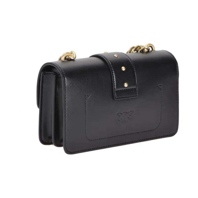 PINKO Cow Leather Crossbody Bag, Bird Bag, Swallow Bag Women's Black-1