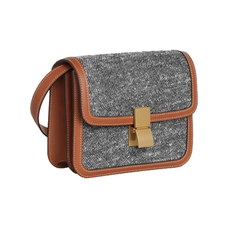 CELINE Fabric And Cow Leather Handbag, Square Bag, Shoulder Bag, Crossbody Bag Women's Marine Blue/Tawny-1