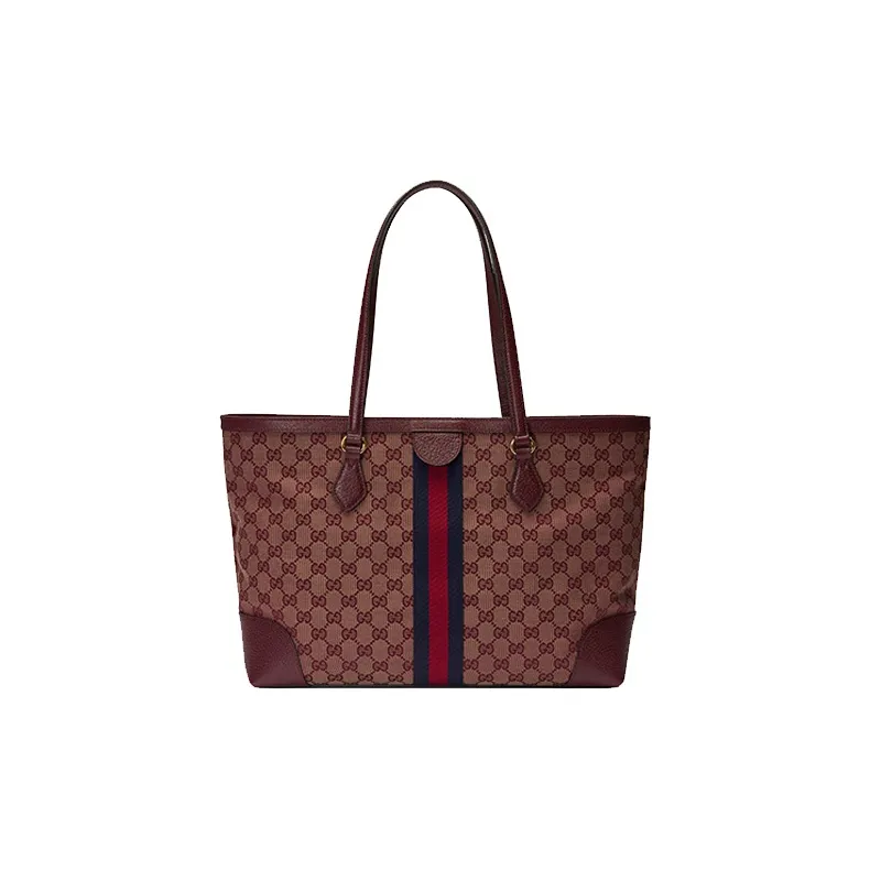 GUCCI Canvas With Leather Shoulder Bag Crossbody Bag Handbag Medium Size Women's Burgundy-3