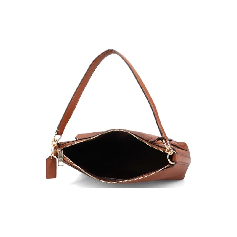 COACH Marlon Pebbled Leather Crossbody Bag, Shoulder Bag Large Size Women's Red Brown-3