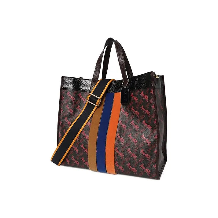 COACH Field Leather Horizontal Tote Bag, Shoulder Bag, Crossbody Bag, Handbag Tubas Women's Black Mixed Color-1