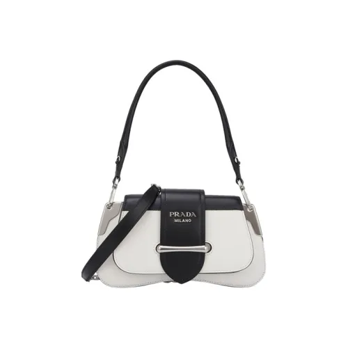PRADA Cow Leather Shoulder Bag Women's White & Black