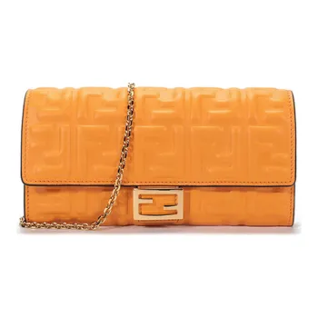 FENDI Baguette Sheepskin Baguette Bag Shoulder Bags Women's Orange