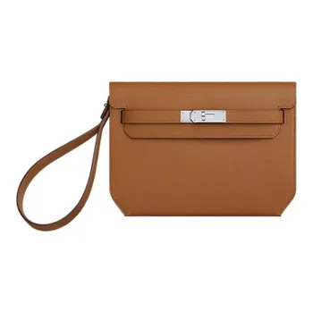 HERMES Kelly Depeches Epsom Leather Clutch Men's Gold