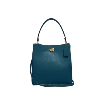 COACH Charlie Pebbled Leather Bucket Bags Shoulder Bag Crossbody Bag Large Size Women's Turquoise