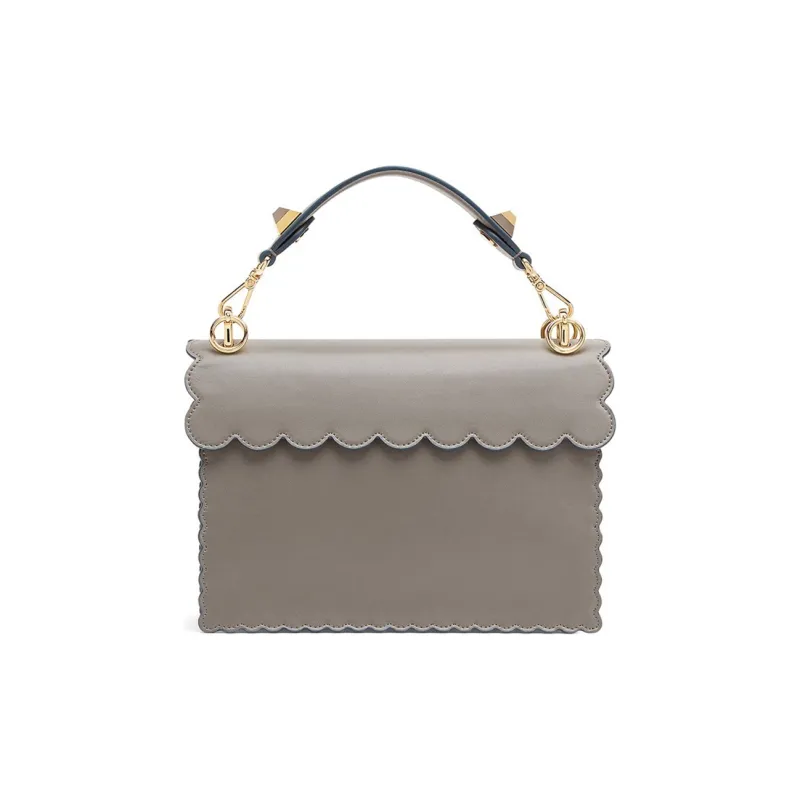 FENDI Kan I Leather Shoulder Bag, Crossbody Bag, Handbag Women's Gray-2