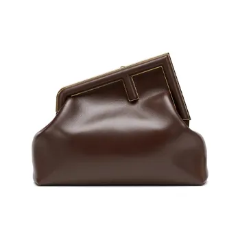 FENDI Fendi First Lambskin Clutches Shoulder Bag Crossbody Bag Medium Size Women's Dark Brown