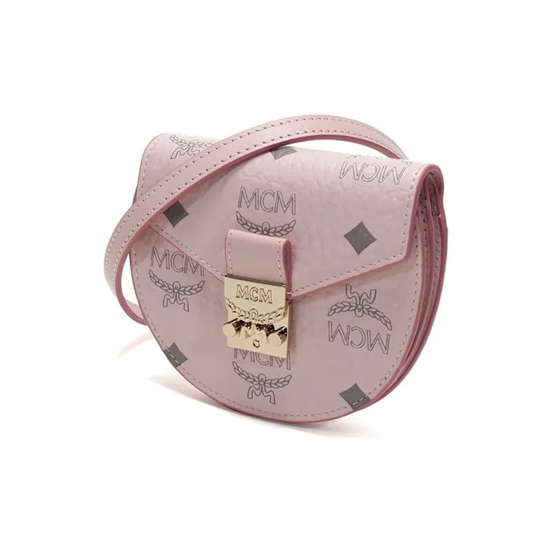 MCM Patricia Visetos Leather Saddle Bag, Shoulder Bag, Crossbody Bag, Coin Purse Small Size Women's Pink-1