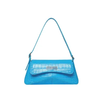 Balenciaga Crocodile Pattern Embossed Cow Leather Handbag, Shoulder Bag, Crossbody Bag Small Size Women's Blue