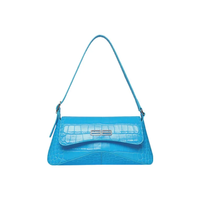 Balenciaga Crocodile Pattern Embossed Cow Leather Handbag, Shoulder Bag, Crossbody Bag Small Size Women's Blue-0