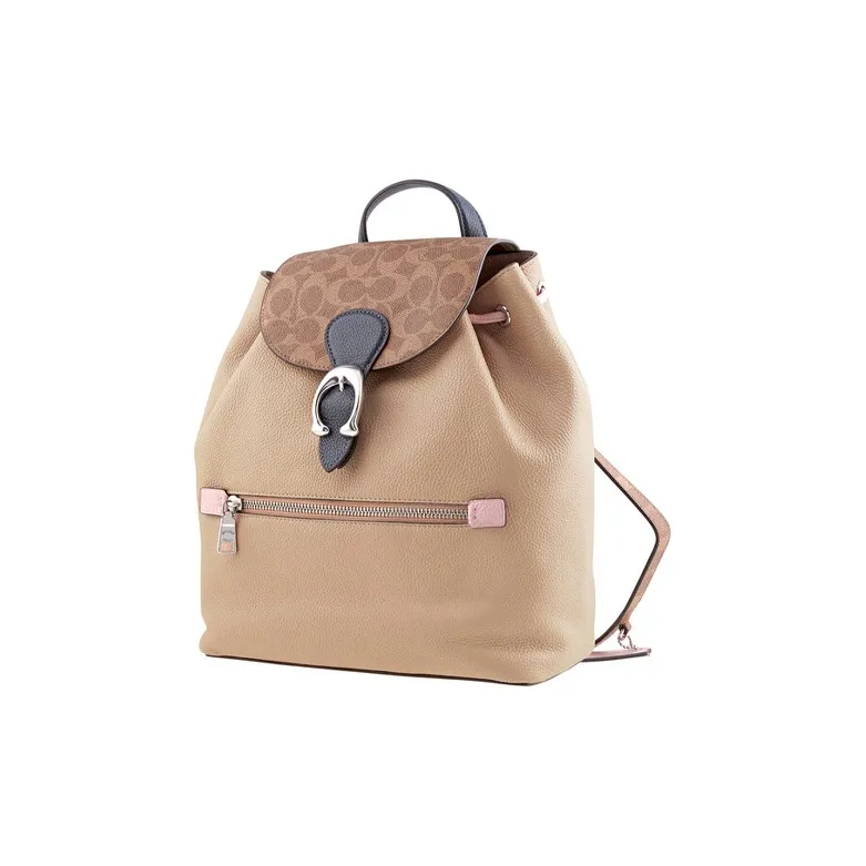 COACH Evie Canvas With Leather Backpack Women's Light Khaki & Khaki Monogram-2