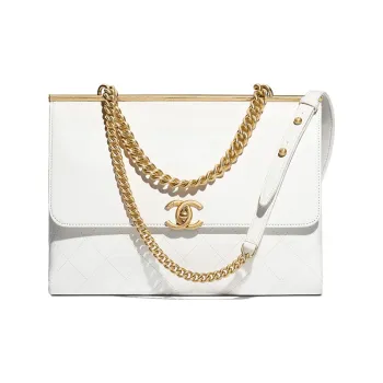 CHANEL Trendy Cc Lambskin Shoulder Bag Crossbody Bag Handbag Large Size Women's White