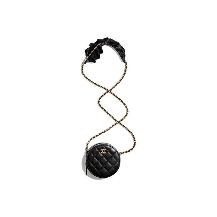 CHANEL 19Bag Sheepskin Round Bag, Crossbody Bag, Chain Bag, Shoulder Bag Women's Black-3