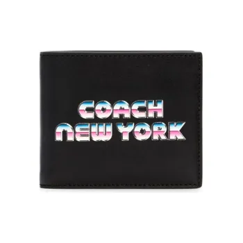 COACH Billfold Wallet Cow Leather Clutches Card Holder Wallet Medium Size Unisex Black