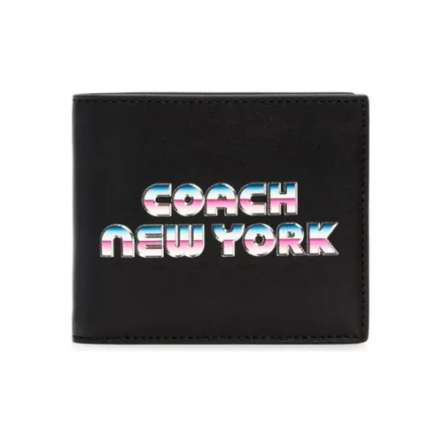 COACH Billfold Wallet Cow Leather Clutches Card Holder Wallet Medium Size Unisex Black