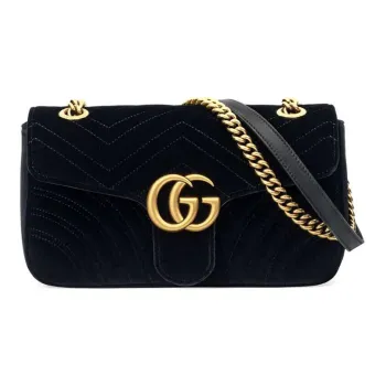 GUCCI Marmont Quilted Suede Chain Bag Crossbody Bag Shoulder Bag Women's Black
