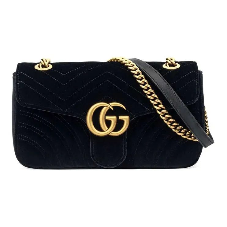 GUCCI Marmont Quilted Suede Chain Bag Crossbody Bag Shoulder Bag Women's Black-0