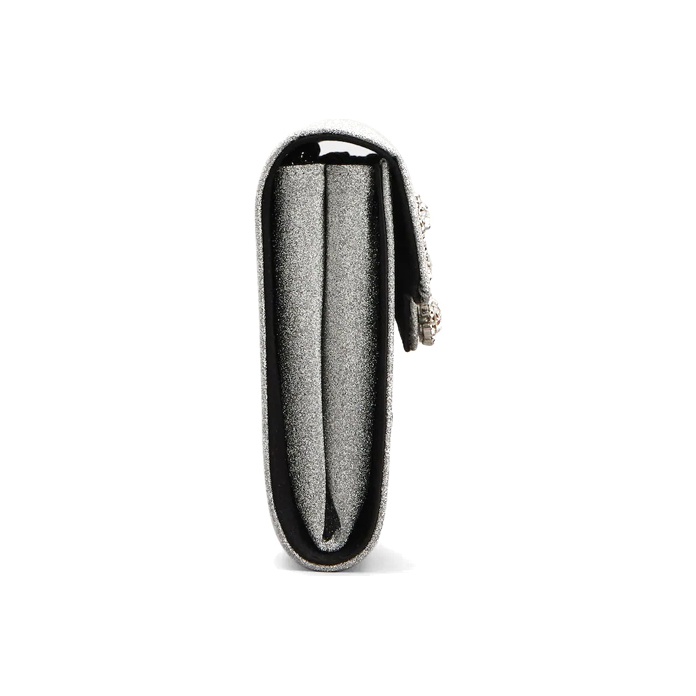 【関税&送料込】Roger Vivier Flower Buckle Pouch Efflorescence Clutch in glitter Silver Woman