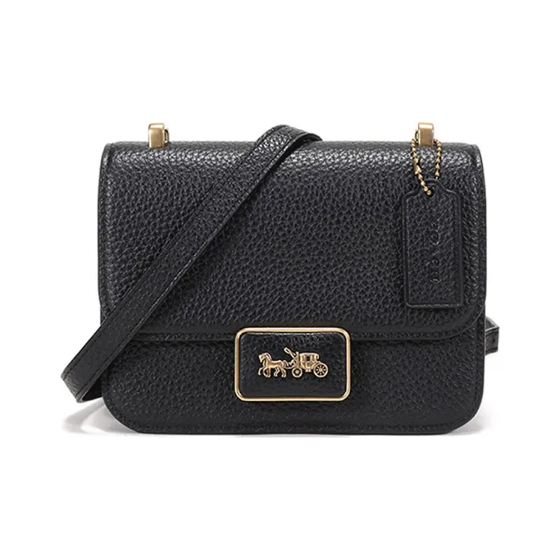 COACH Alie Leather Messenger Bag Small Square Bag Crossbody Bags Shoulder Bags Women's Black-0