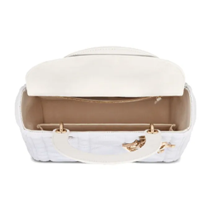 DIOR Lady Dior Technical Fabric Dior Bag Shoulder Bag Crossbody Handbag Medium Size Women's White-4