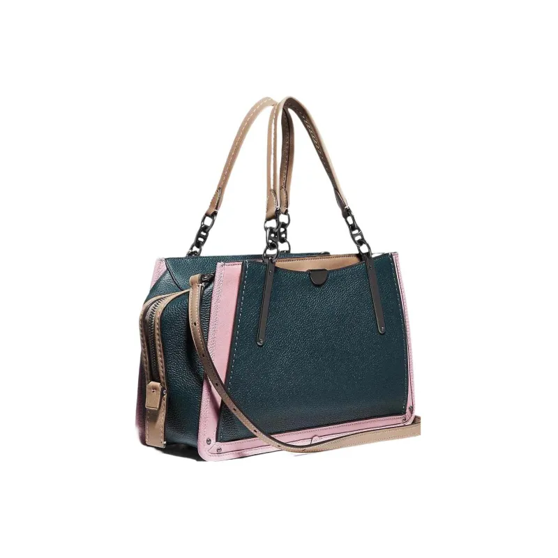 COACH Dreamer Smooth Leather Handbag Shoulder Bag Crossbody Bag Small Size Women's Pine Green With Pink Accents-2