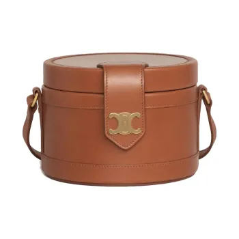 CELINE Tambour Smooth Cow Leather Crossbody Bag Shoulder Bag Medium Size Women's Tawny