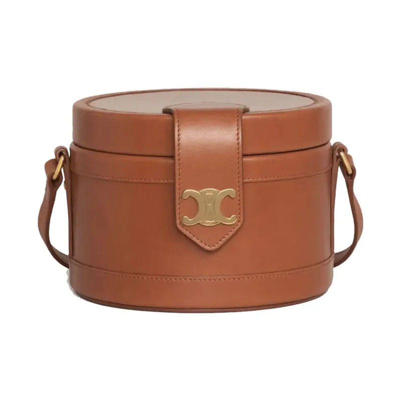 CELINE Tambour Smooth Cow Leather Crossbody Bag Shoulder Bag Medium Size Women's Tawny-0
