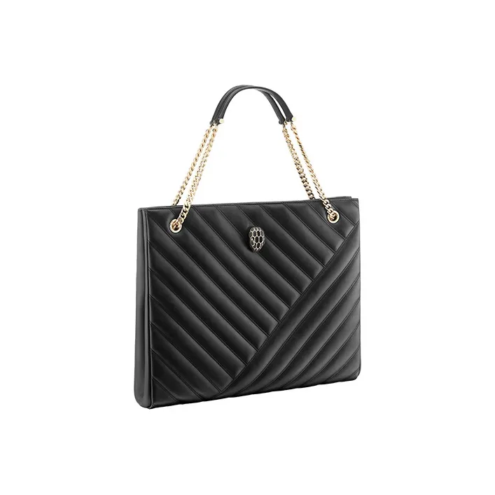 BVLGARI Serpenti Cabochon Sheepskin Totes Handbags Large Size Women's Black-1