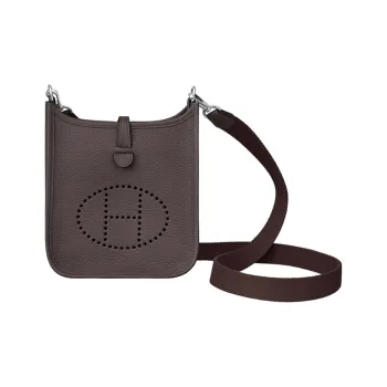 HERMES Clemence Bullock Leather With Canvas Shoulder Strap Crossbody Bag, Shoulder Bag Women's