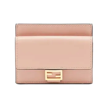 FENDI Baguette Nappa Leather Sheepskin Card Holder, Wallet Women's Light Pink