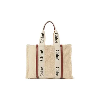 Chloe Woody Cow Leather One Shoulder Handbags Women's Beige/Brown