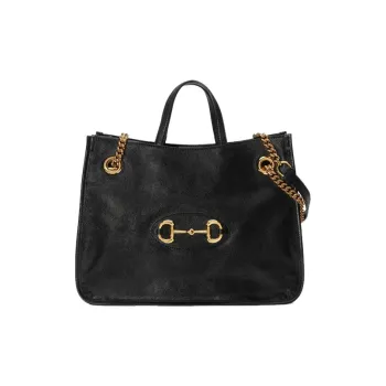GUCCI Horsebit 1955 Leather Tote Bag Shopping Bag Handbag Shoulder Bag Women's Black