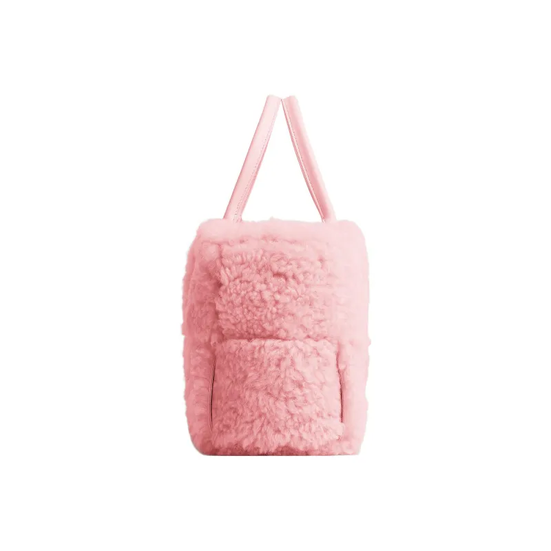 Bottega Veneta ARCO Shearling And Sheepskin Tote Bag Shopping Bag Handbag Small Size Women's Pink-1
