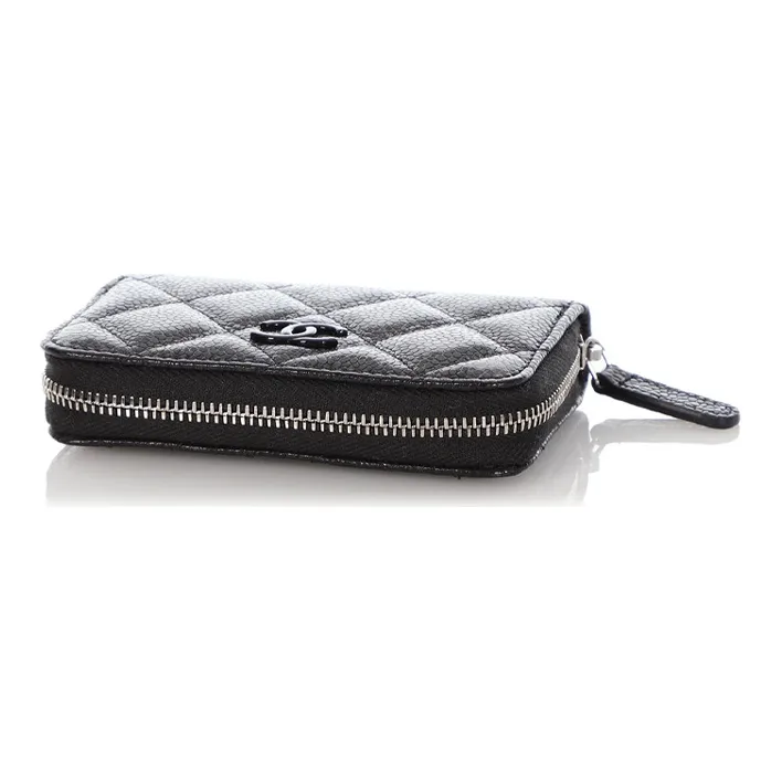 CHANEL So Black Cow Leather Coin Purse Women's Black-6