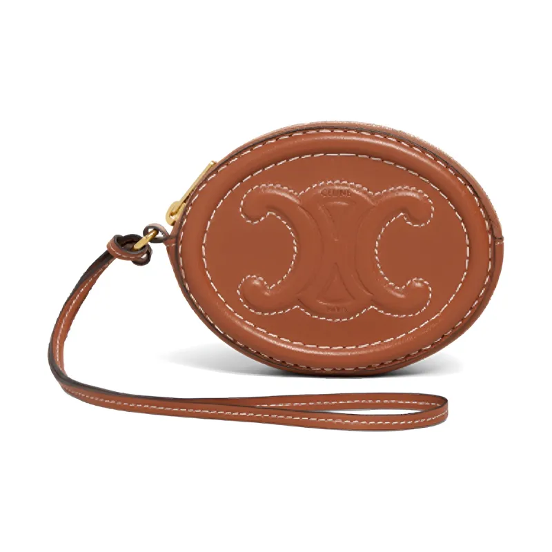 CELINE Cuir Triomphe Smooth Calf Leather Round Bag Clutch Coin Purse Extra Small Women's Tawny-0