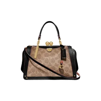 COACH Kisslock Leather Kiss Lock Handbag Shoulder Bag Crossbody Bag Small Size Women's Brown