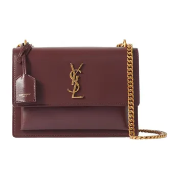 SAINT LAURENT Smooth Leather Sunset Bag, Crossbody Bag, Shoulder Bag Medium Size Women's Dark Red