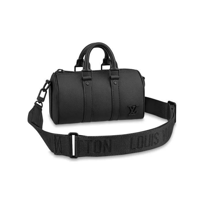 LOUIS VUITTON KeepallAerogram Leather One Shoulder Crossbody Travel Bag Men's Black-0