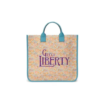 GUCCI Liberty Collaboration Fabric With Leather Tote Bag Shopping Bag Handbag Kids' Light Pink/Light Blue