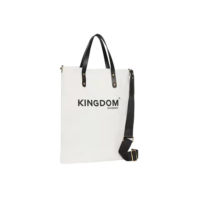 Burberry Cow Leather Canvas Tote Bag Shopping Bag Handbag Shoulder Bag Crossbody Bag Regular Unisex White-1