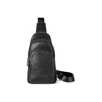 Ace Paul Genuine Leather Top Grain Cow Leather Fanny Pack Crossbody Bag Sling Bag Large Size Men's Black
