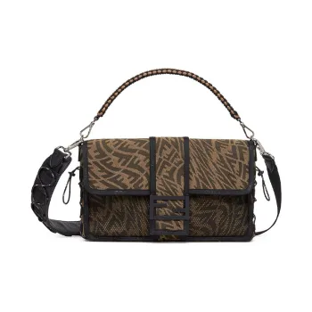 FENDI Baguette Canvas With Leather Baguette Bag Handbag Shoulder Bag Crossbody Bag Large Size Men's Brown