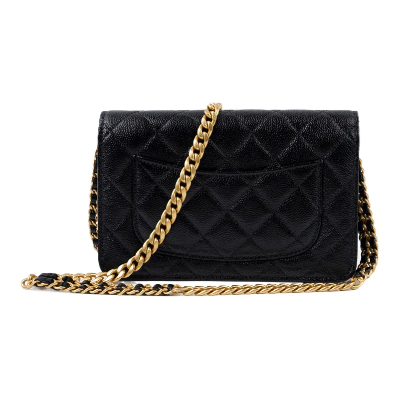 CHANEL WOC Grain Embossed Shiny Caviar Calfskin Handheld Shoulder Bag, Crossbody Bag, Fanny Pack Women's Black-2