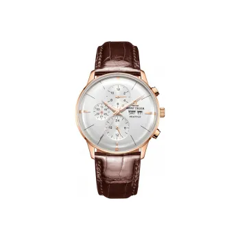 REEF TIGER Seattle Collection Mechanical Movement Genuine Leather Strap Watch Men's Watches White Dial
