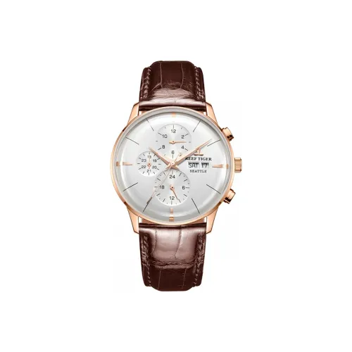 REEF TIGER Seattle Collection Mechanical Movement Genuine Leather Strap Watch Men's Watches White Dial