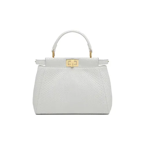 FENDI Peekaboo Python Skin Shoulder Bag Crossbody Bag Handbag Mini Women's White