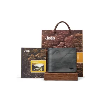 Jeep Genuine Leather Leather Clip Wallet Men's Gray Green