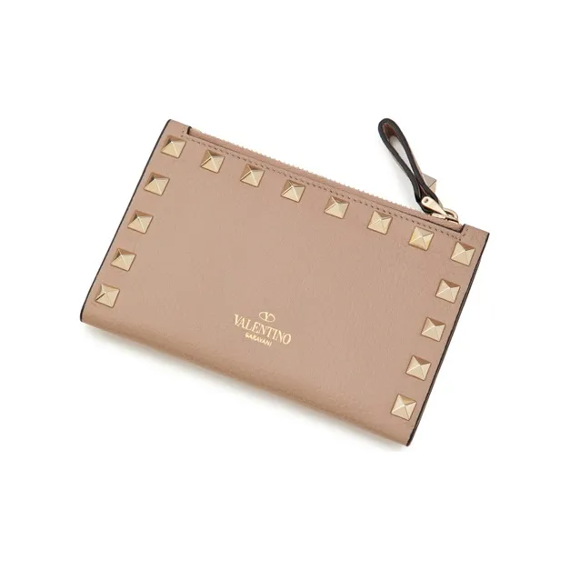 Valentino Rockstud Grain Calfskin Coin And Card Holder Women's Nude Pink-2