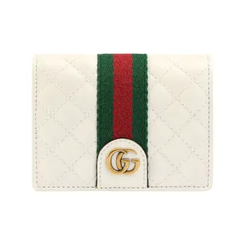 GUCCI Leather Card Holder Wallet Women's White